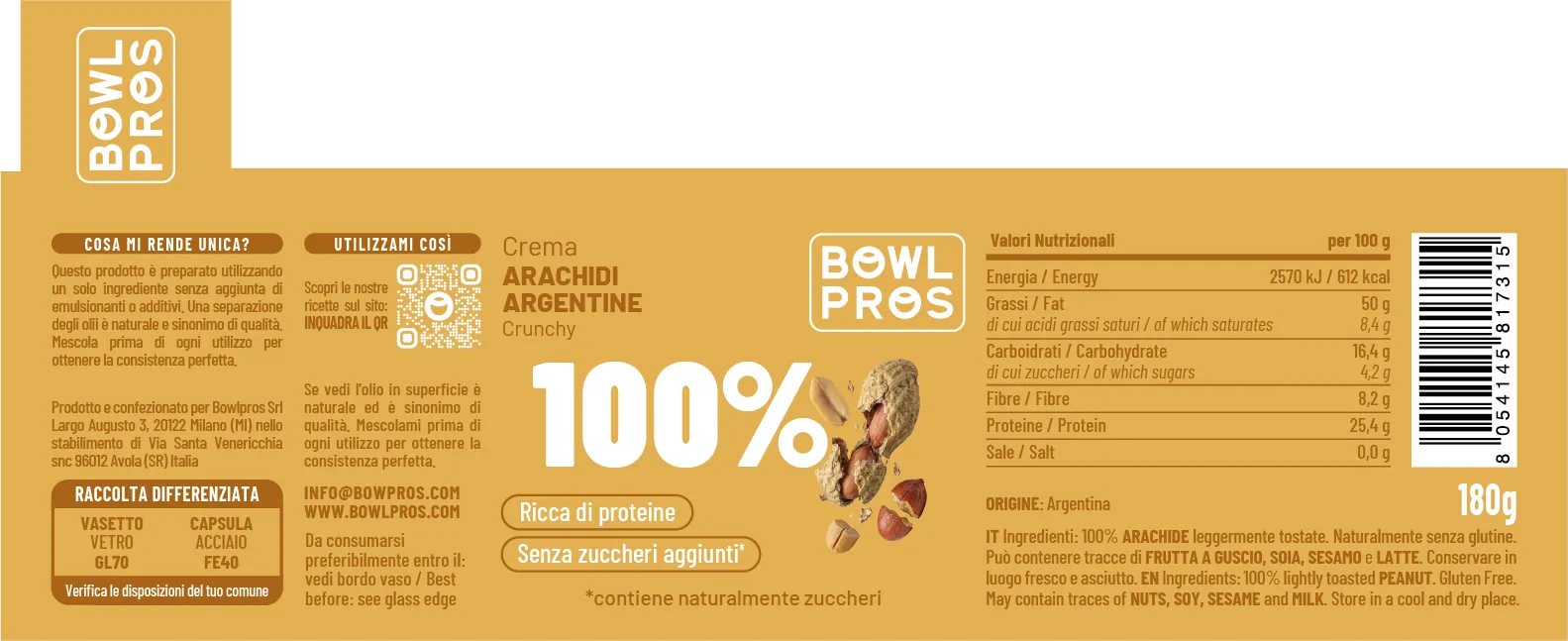 Creme 100% frutta secca · 180–200 g: Arachidi crunchy