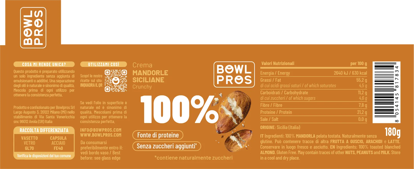 Creme 100% frutta secca · 180–200 g: Mandorle crunchy