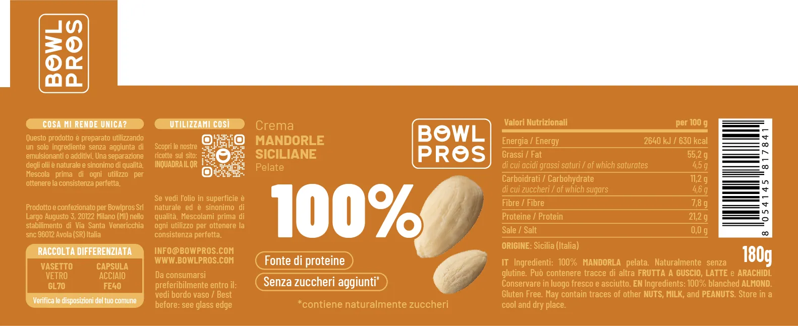 Creme 100% frutta secca · 180–200 g: Mandorle pelate