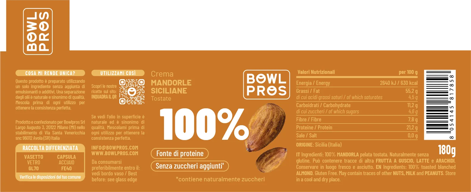 Creme 100% frutta secca · 180–200 g: Mandorle tostate