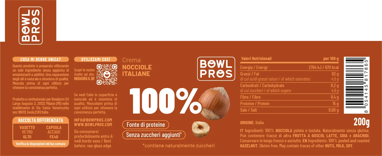Creme 100% frutta secca · 180–200 g: Nocciole
