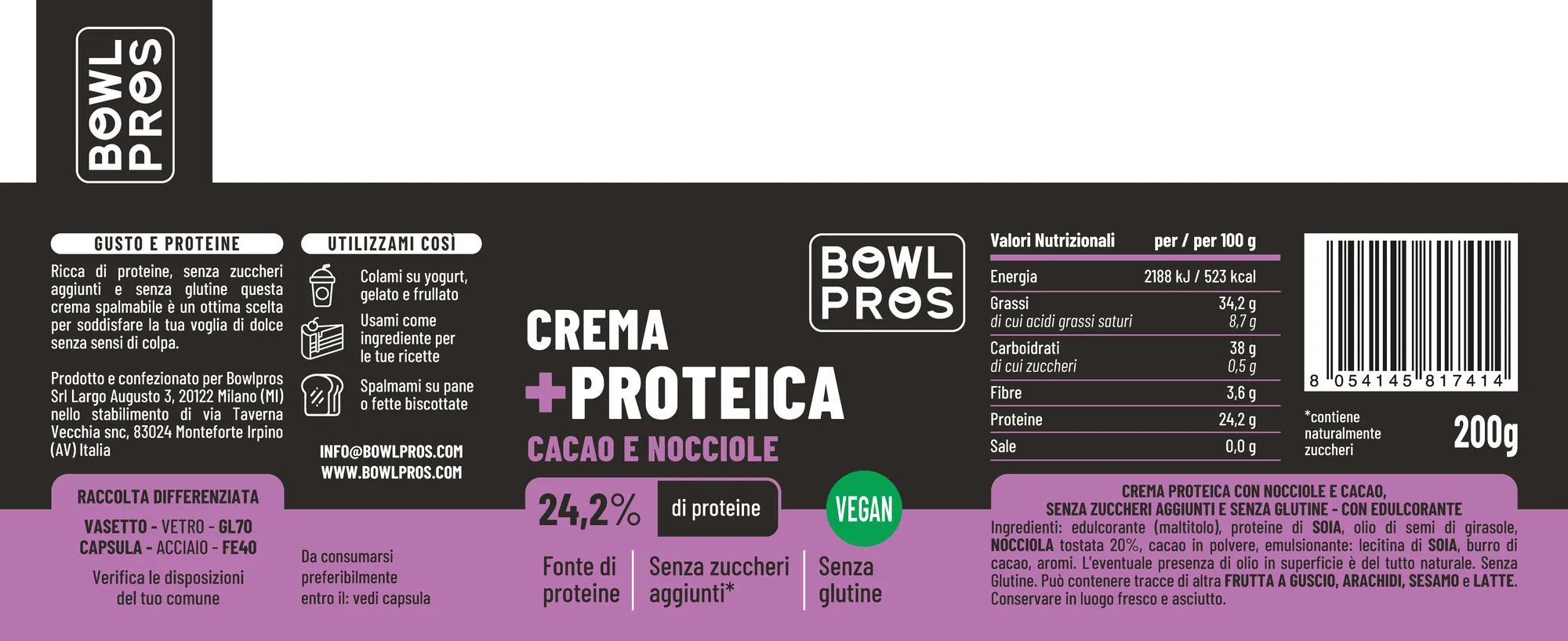 Creme proteiche · 180–200 g: Cacao e nocciole vegan