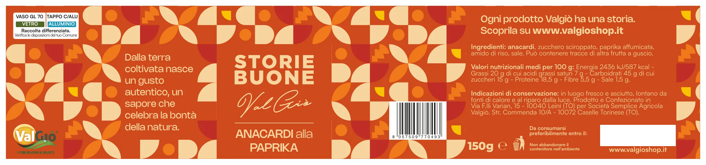 Anacardi alla paprika: etichetta stesa